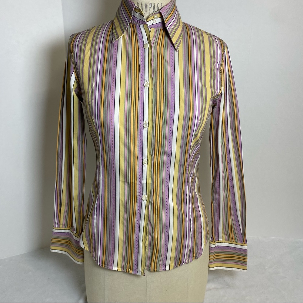 ETRO Milano Striped Cotton Button-Up Shirt - Yellow & Lavender 40